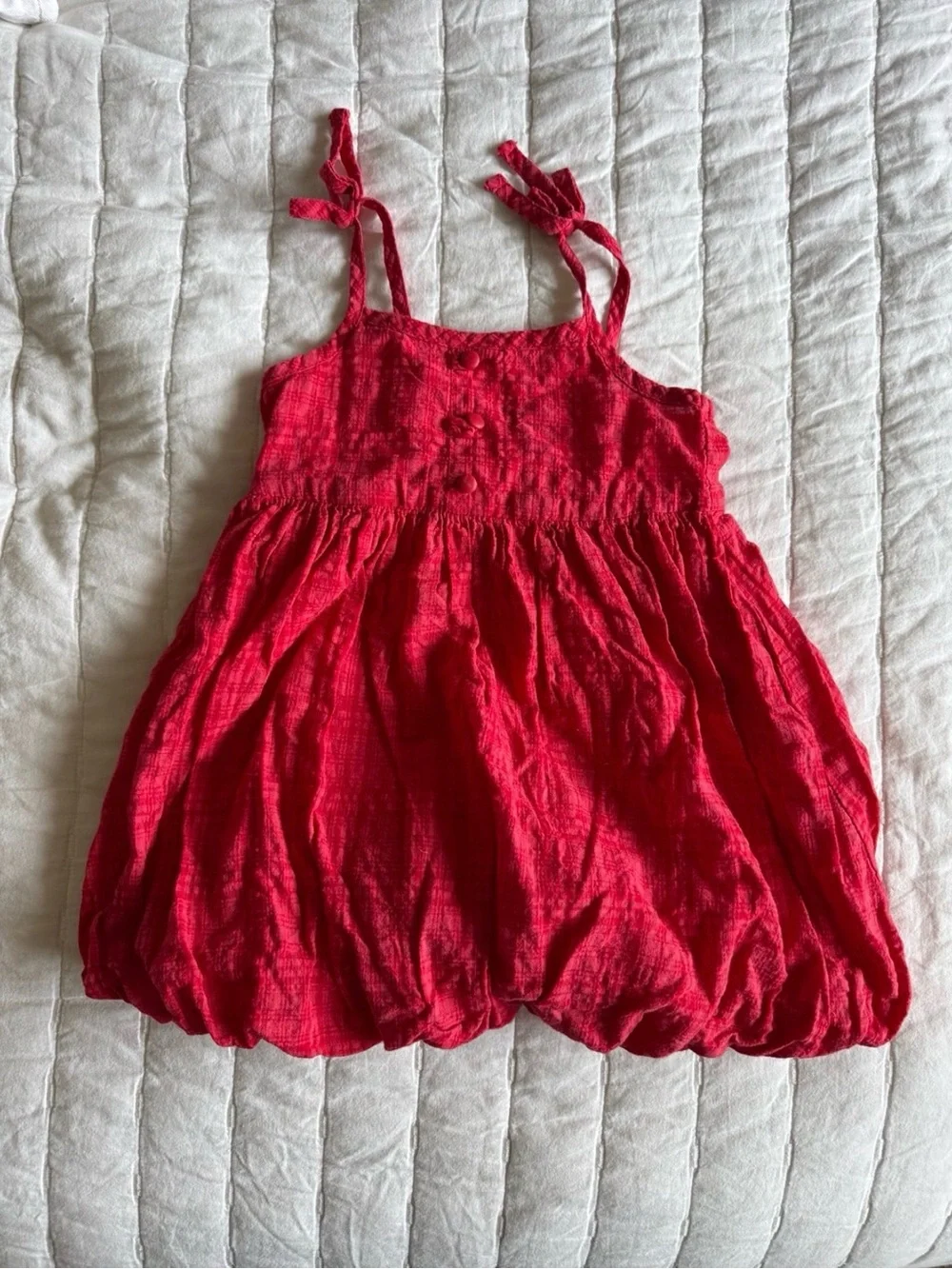 Old Navy Red Bubble Hem Tie Strap Dress 2T Cotton Blend Sundress